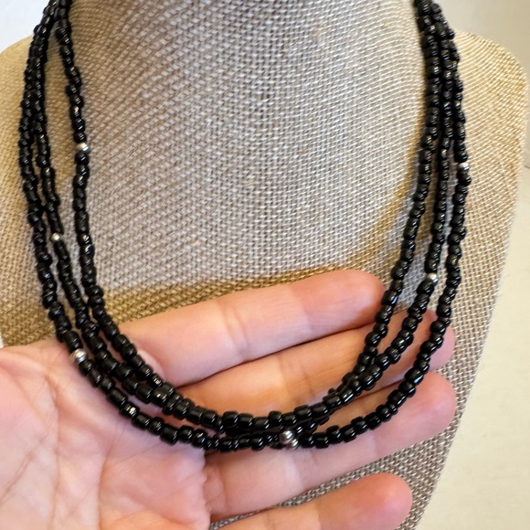SILPADA Triple 3 Strand Black Glass Beads & Sterling Silver Beads Necklace - Picture 2 of 16